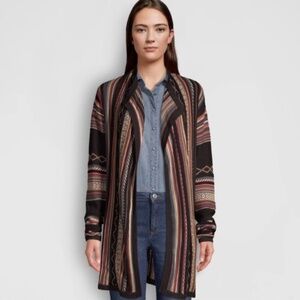 Orvis Wool Blend Cardigan Sweater Aztec Southwestern Open Front Heavy Knit Small